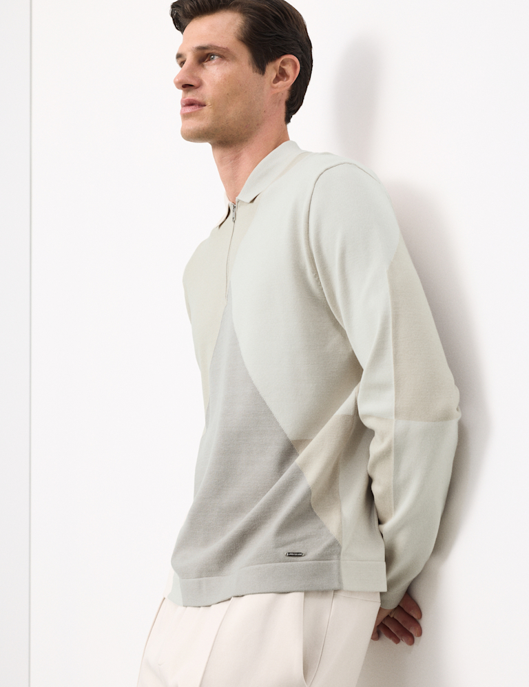 Colour Block Collared Neck Half Zip Jumper Colour Block Collared Neck Half Zip Jumper