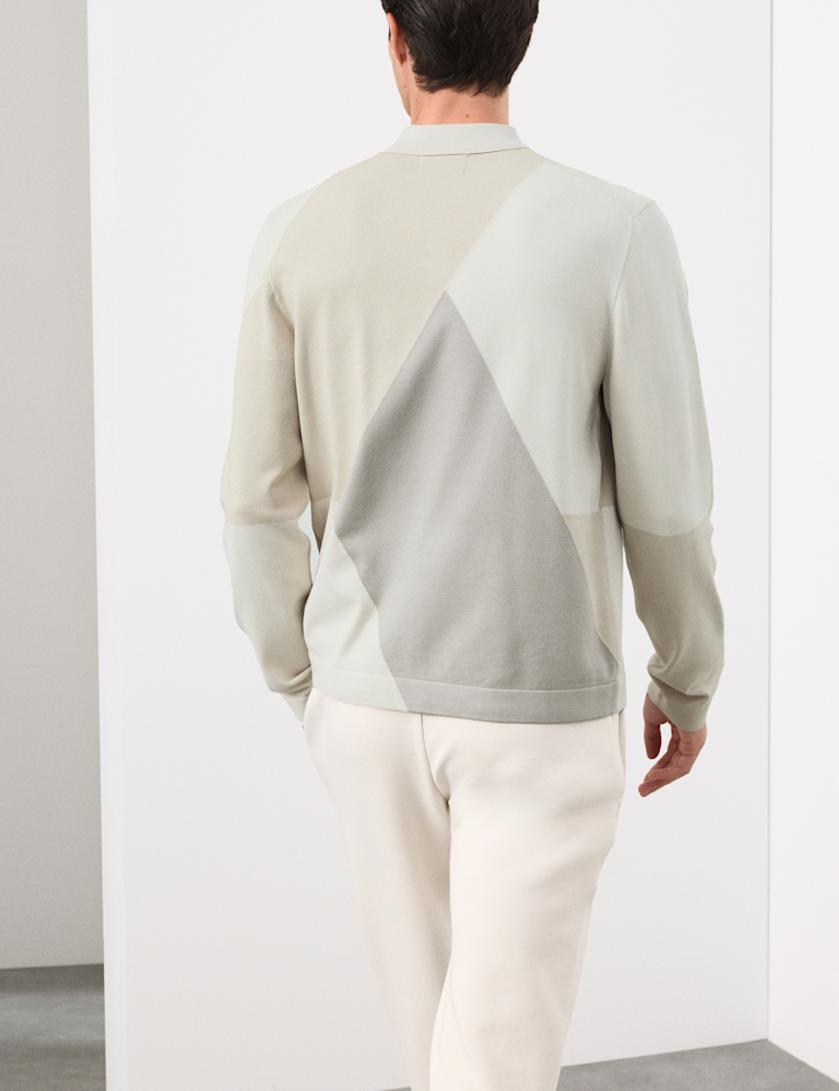 Colour Block Collared Neck Half Zip Jumper