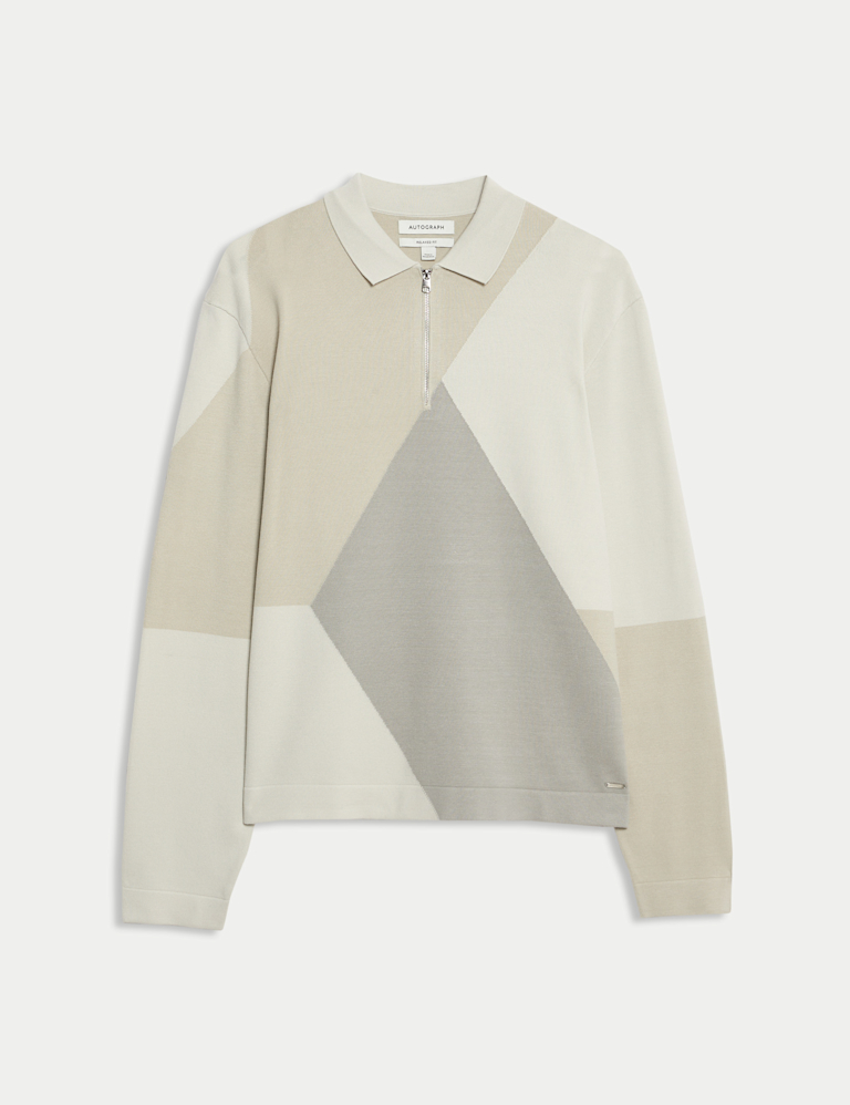 Colour Block Collared Neck Half Zip Jumper