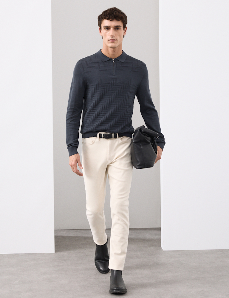 Mercerised Cotton Geometric Half Zip Polo