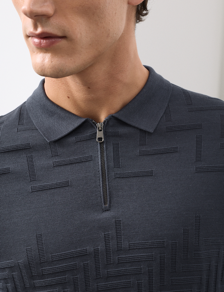 Mercerised Cotton Geometric Half Zip Polo