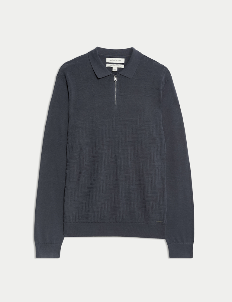 Mercerised Cotton Geometric Half Zip Polo