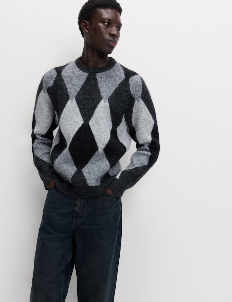 Argyle Knit Crew Neck Jumper Argyle Knit Crew Neck Jumper