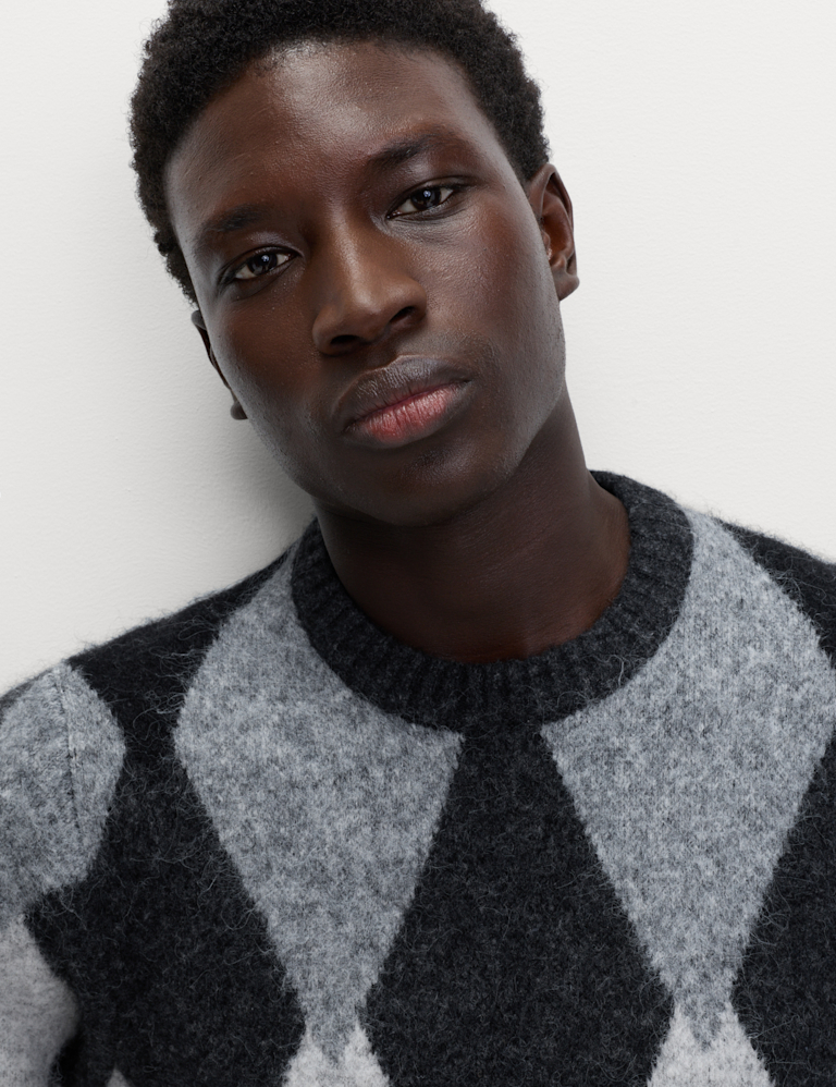 Argyle Knit Crew Neck Jumper