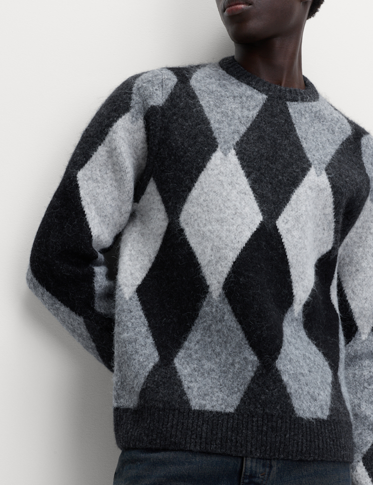 Argyle Knit Crew Neck Jumper