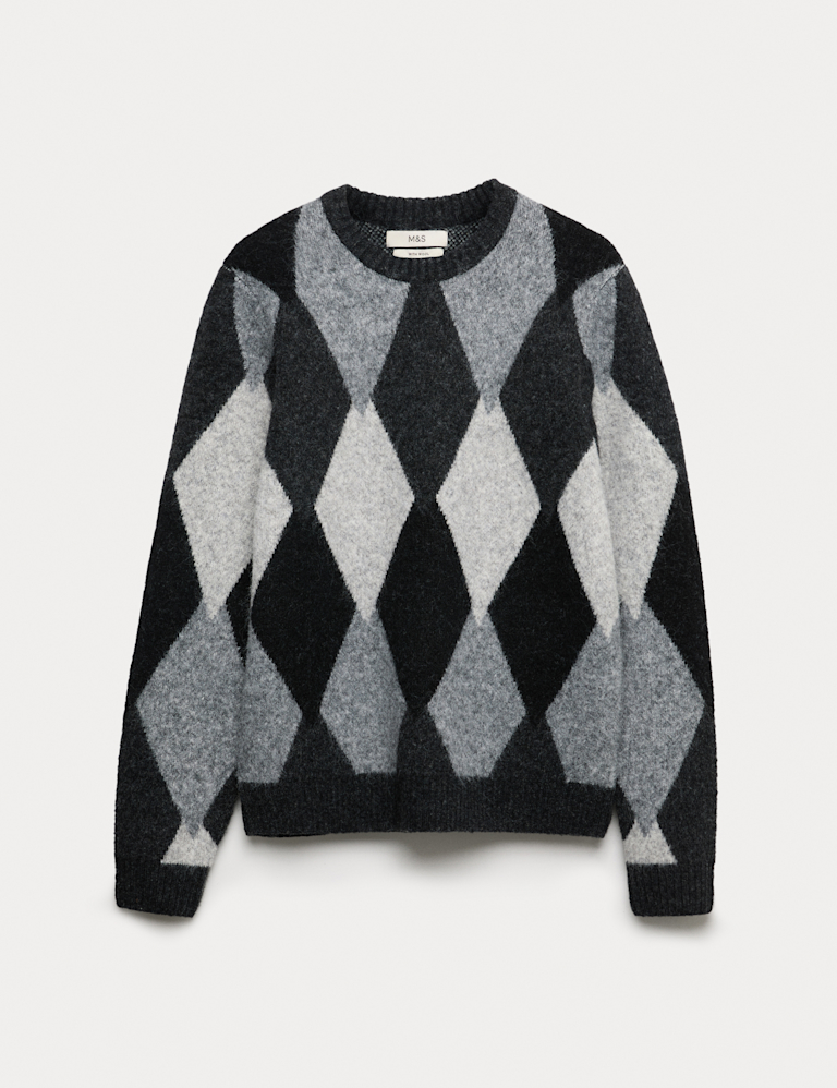 Argyle Knit Crew Neck Jumper