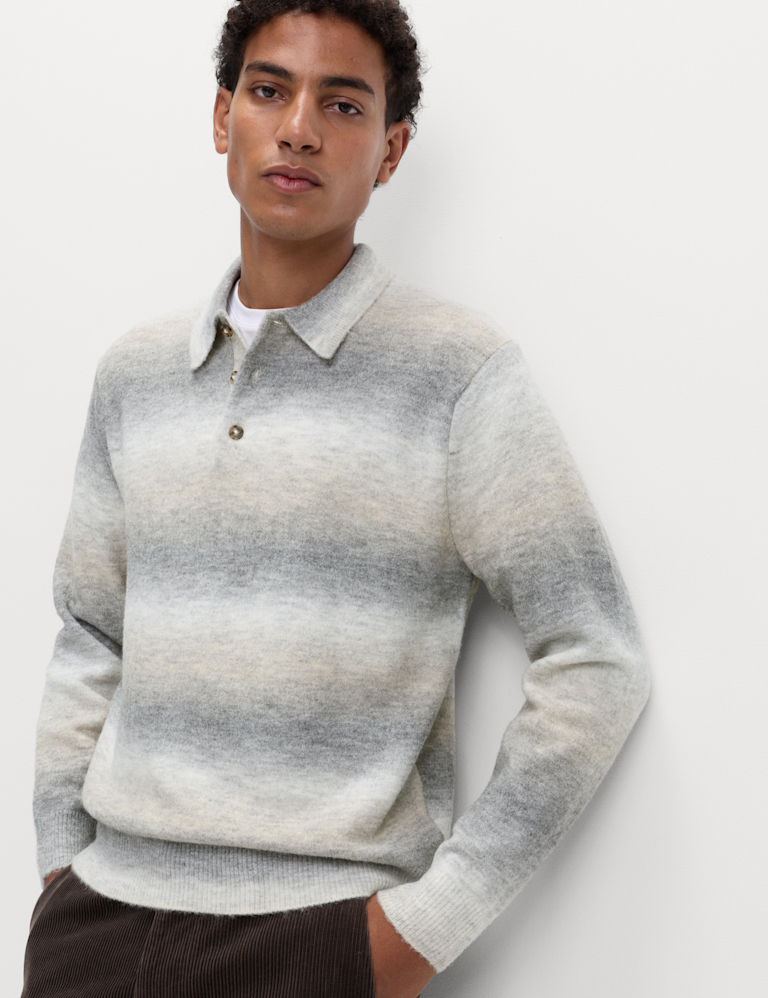Supersoft Striped Polo Jumper with Wool
