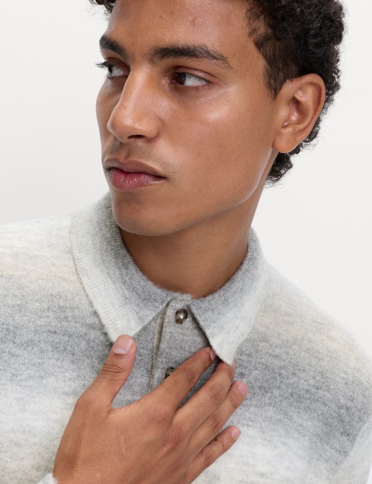 Supersoft Striped Polo Jumper with Wool