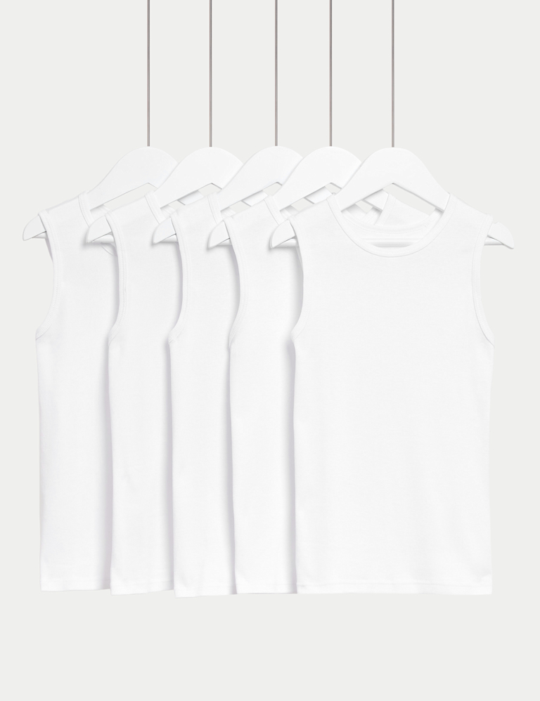 5pk Pure Cotton Plain Vests (2-14 Yrs)
