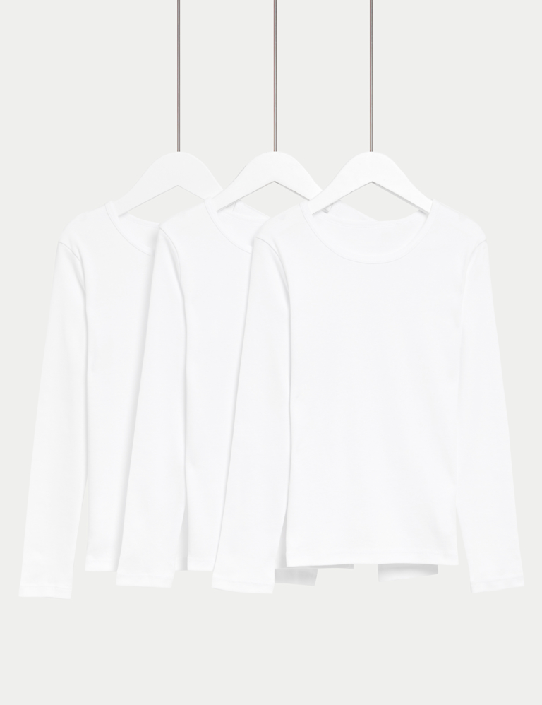 3pk Pure Cotton Long Sleeve Vests (2-14 Yrs)