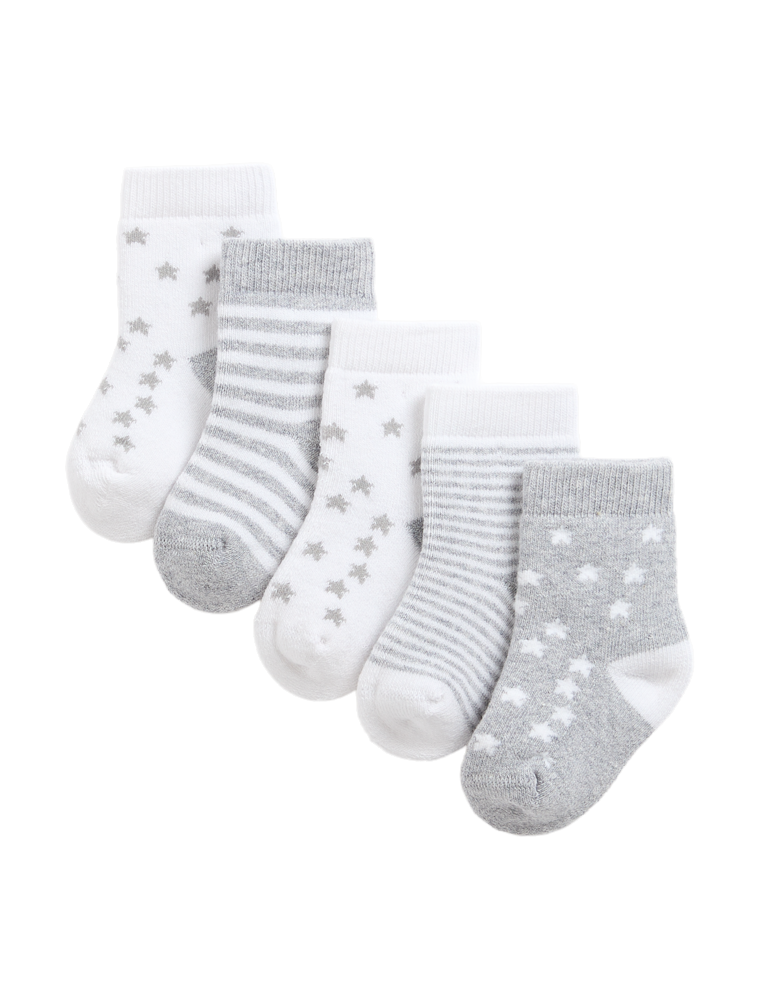 5pk Cotton Rich Terry Star Socks (0-2 Yrs)