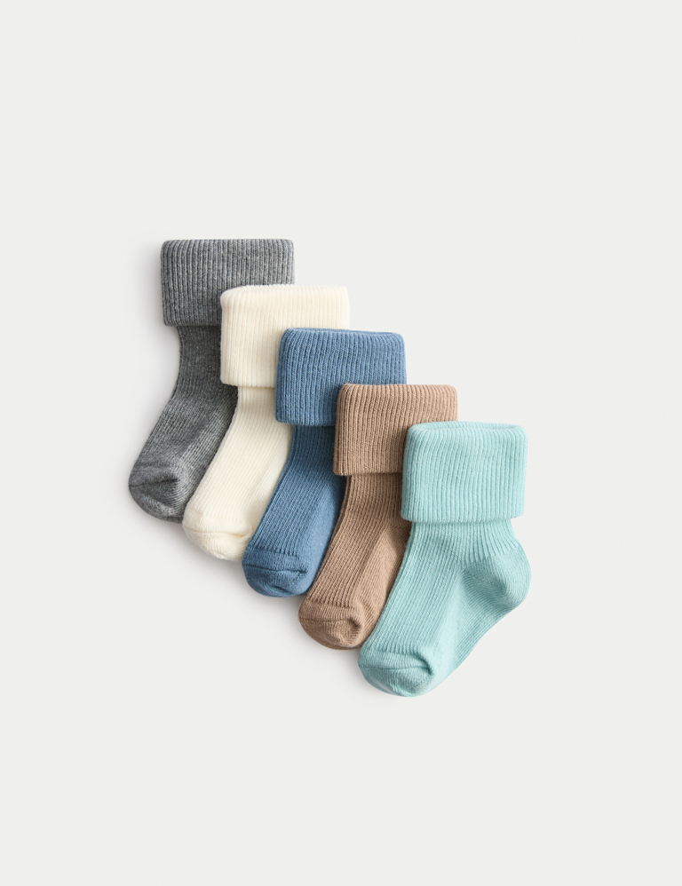 5pk Cotton Rich Ribbed Baby Socks (0-2 Yrs)