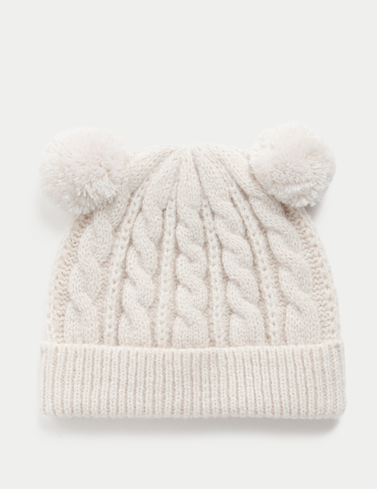 Kids’ Cable Knit Double Pom Winter Hat (0-3 Yrs)