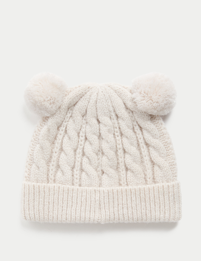 Kids’ Cable Knit Double Pom Winter Hat (0-3 Yrs)