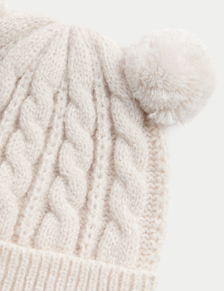 Kids’ Cable Knit Double Pom Winter Hat (0-3 Yrs)