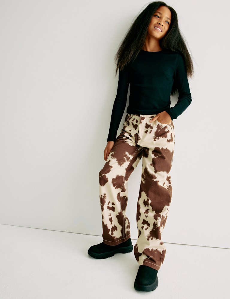 Pure Cotton Wide Leg Animal Print Jeans (6-16 Yrs)