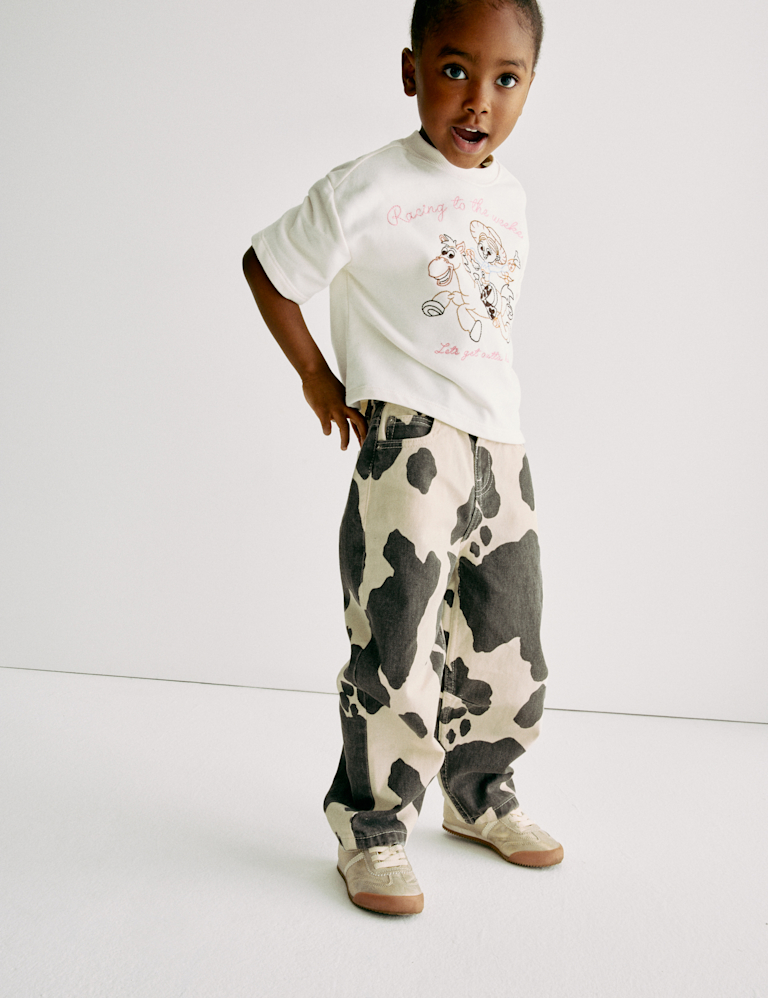 Barrel Leg Pure Cotton Cow Print Jeans (2-10Yrs)