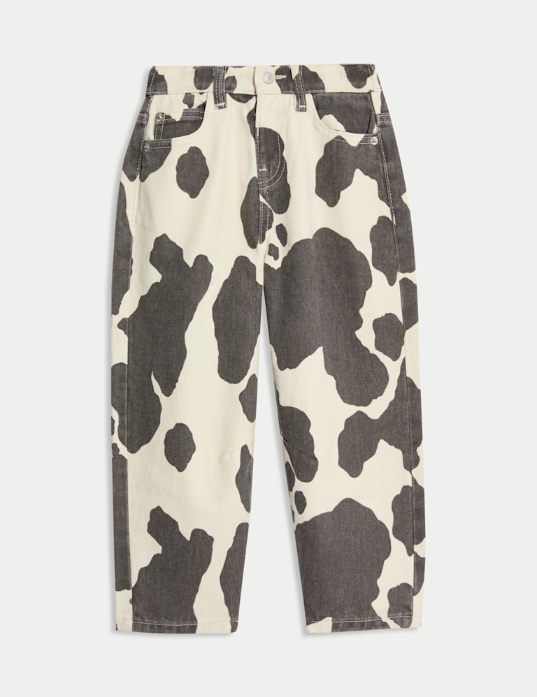 Barrel Leg Pure Cotton Cow Print Jeans (2-10Yrs)
