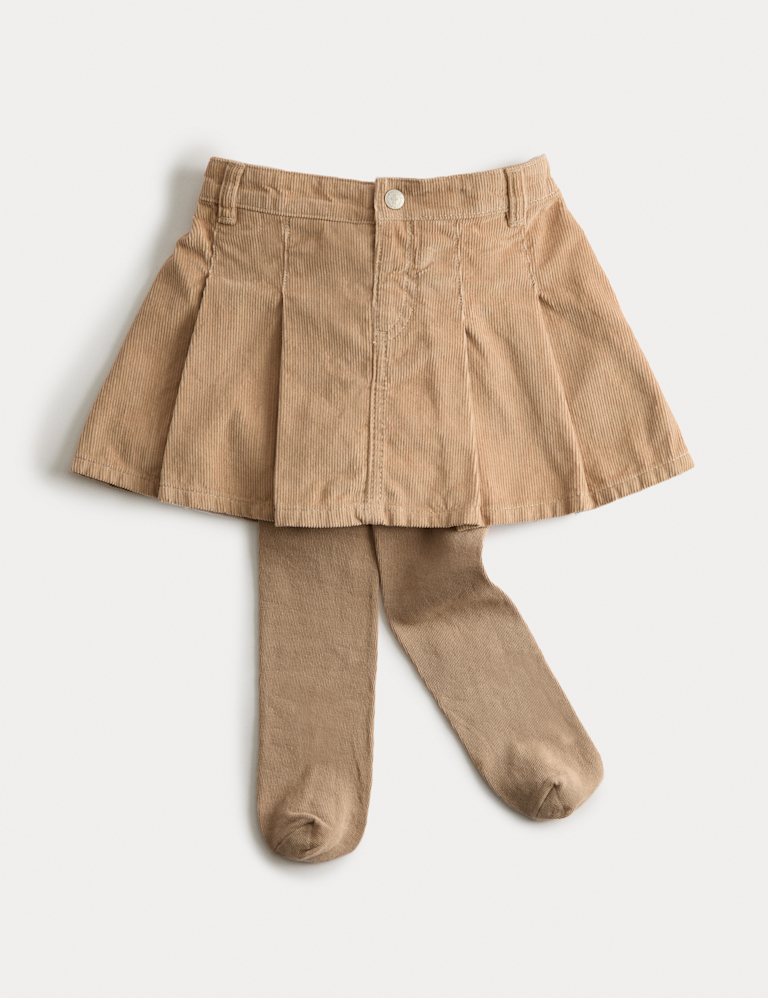 Cord Pleated Skirt With Tights (2-8 Yrs)