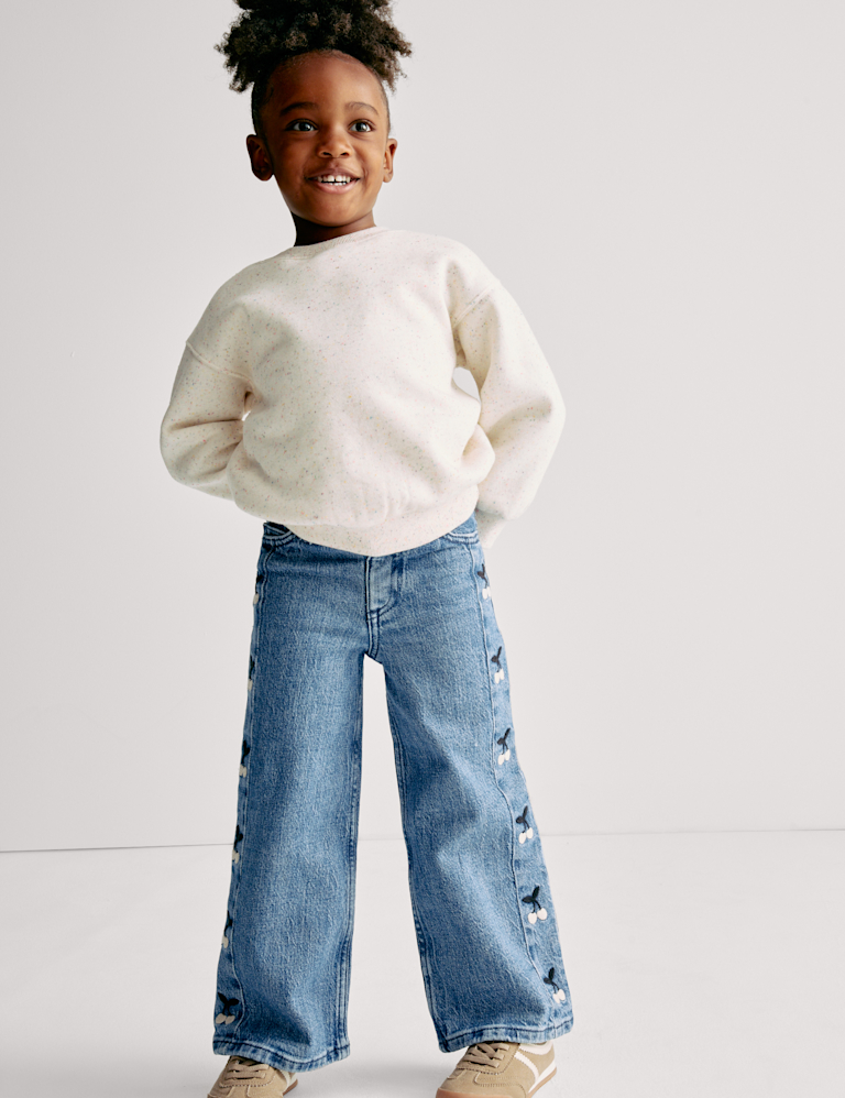 Denim Embroidered Wide Leg Jeans (2-16 Yrs)