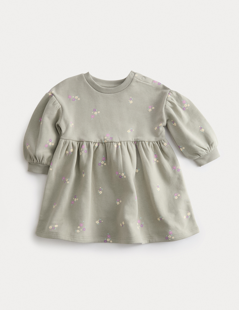 Cotton Rich Ditsy Floral Sweatshirt Dress (0-3 Yrs)