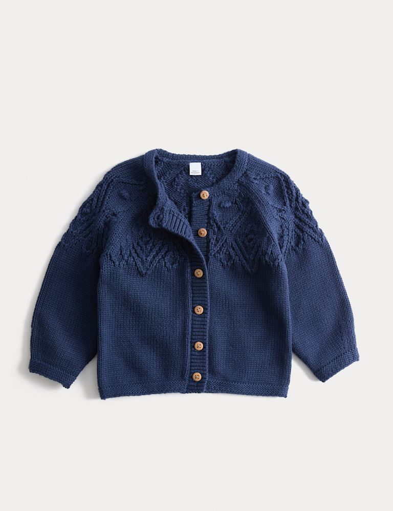 Pure Cotton Bottle Stitch Yoke Cardigan (0-3 Yrs)