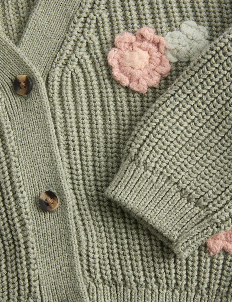 Pure Cotton Knitted Flower Cardigan (0-3 Yrs)