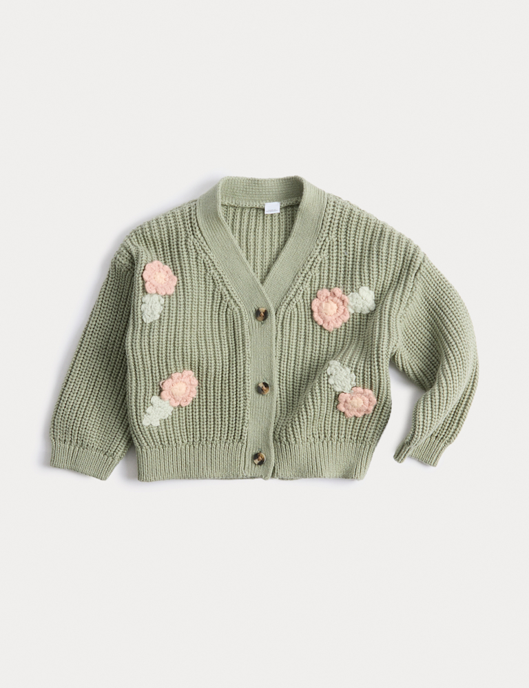 Pure Cotton Knitted Flower Cardigan (0-3 Yrs)