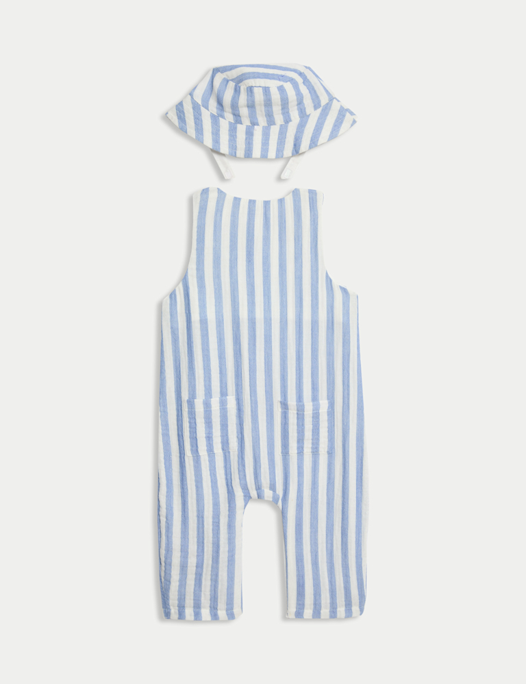 2pc Pure Cotton Blue Striped Romper Outfit (0-3 Yrs)