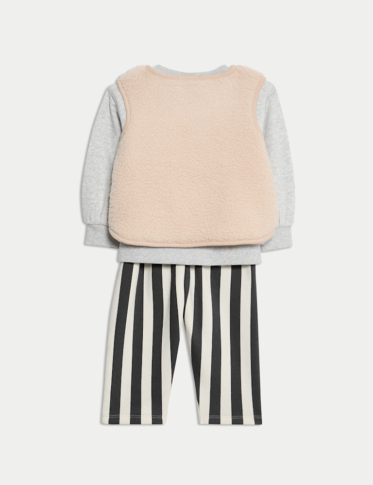 3pc Sweatshirt Striped Joggers Borg Gilet Outfit (0 Mths-3 Yrs)