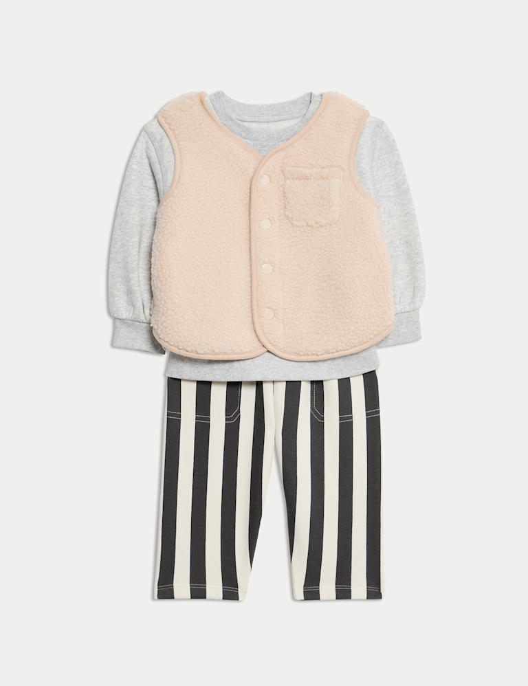 3pc Sweatshirt Striped Joggers Borg Gilet Outfit (0 Mths-3 Yrs) 3pc Sweatshirt Striped Joggers Borg Gilet Outfit (0 Mths-3 Yrs)