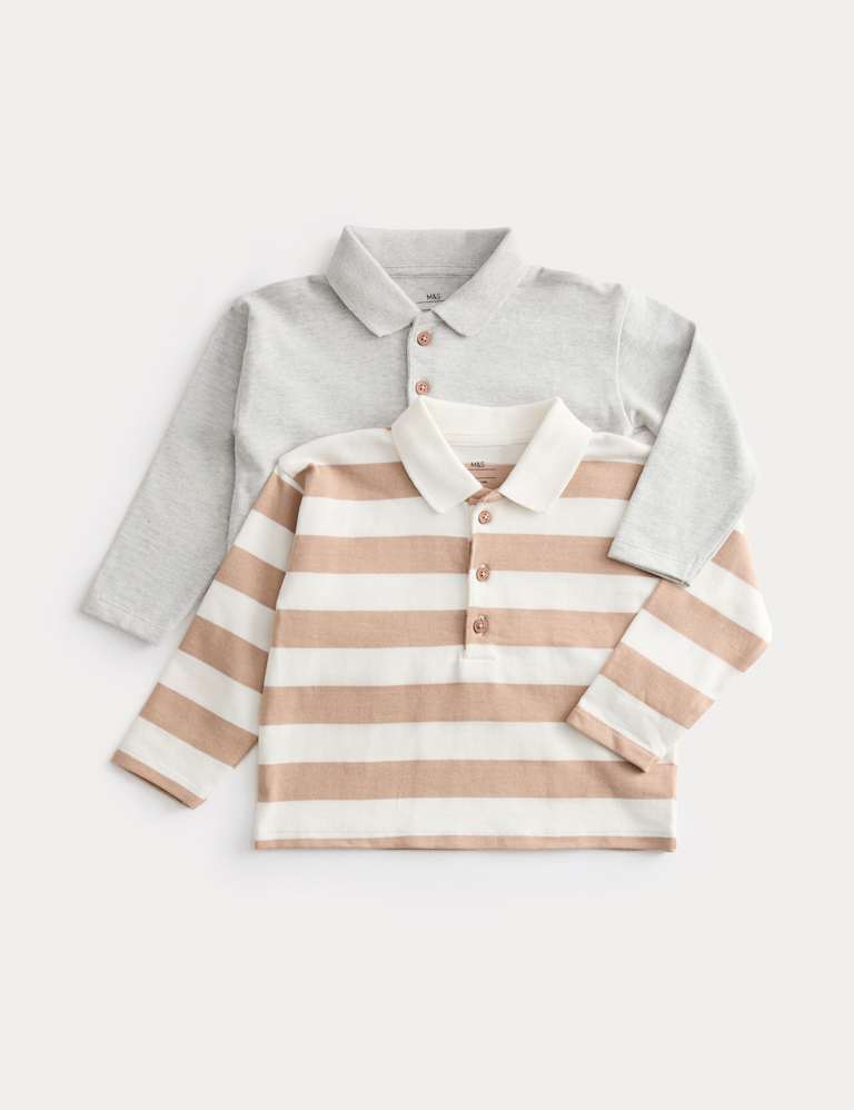 2pk Pure Cotton Long Sleeve Polo Tops (0-3 Yrs)