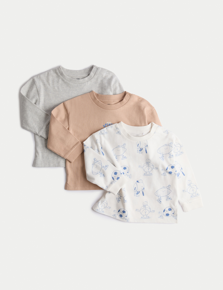 3pk Pure Cotton Sport Tops (0-3 Yrs)