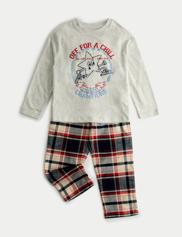 Pure Cotton Star Graphic Checked Pyjamas (12 Mths-8 Yrs) Pure Cotton Star Graphic Checked Pyjamas (12 Mths-8 Yrs)