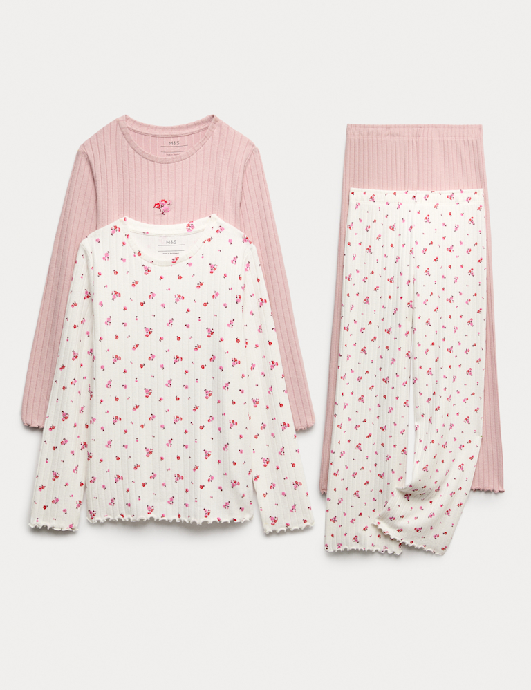 Kids’ 2pk Floral Ribbed Pyjama Sets (1-16 Yrs) Kids’ 2pk Floral Ribbed Pyjama Sets (1-16 Yrs)