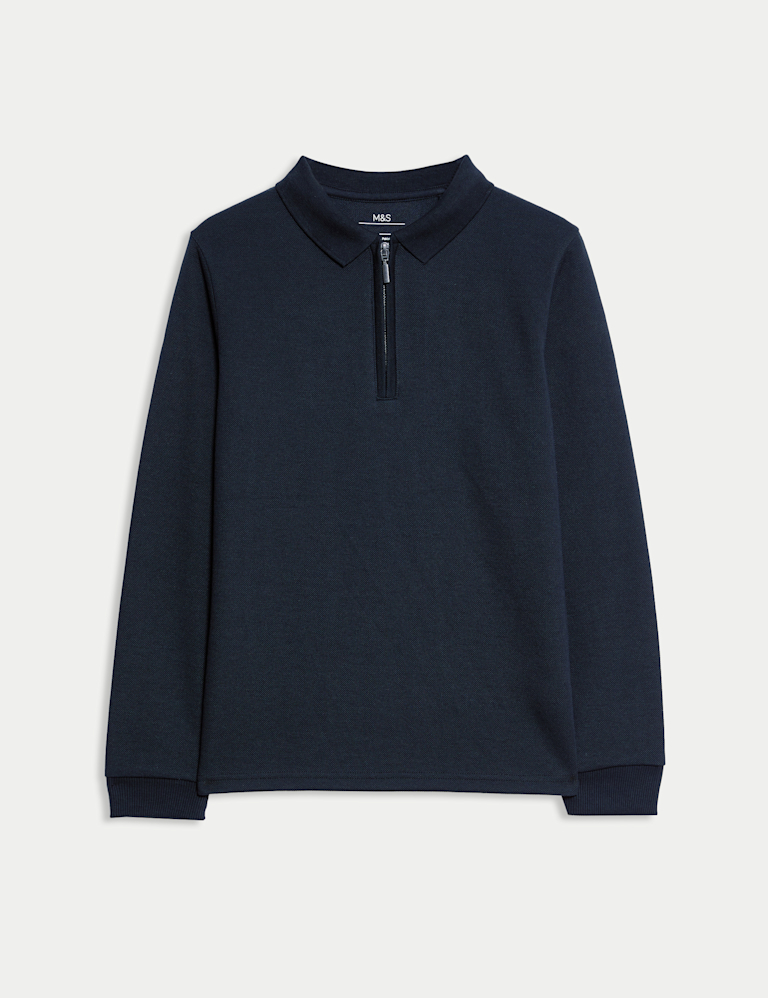 Cotton Blend Pique Half Zip Polo Shirt (6-16 Yrs)