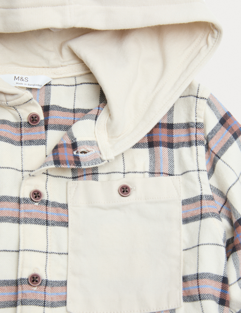 Pure Cotton Checked Hooded Shirt (2-8 Yrs)
