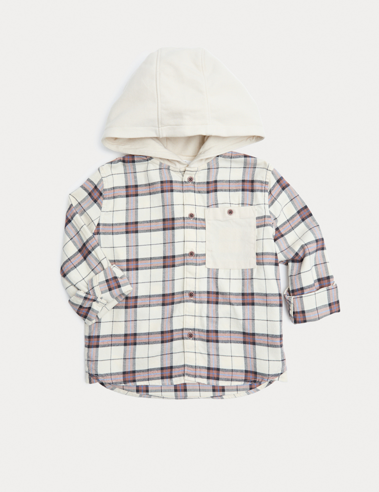 Pure Cotton Checked Hooded Shirt (2-8 Yrs)
