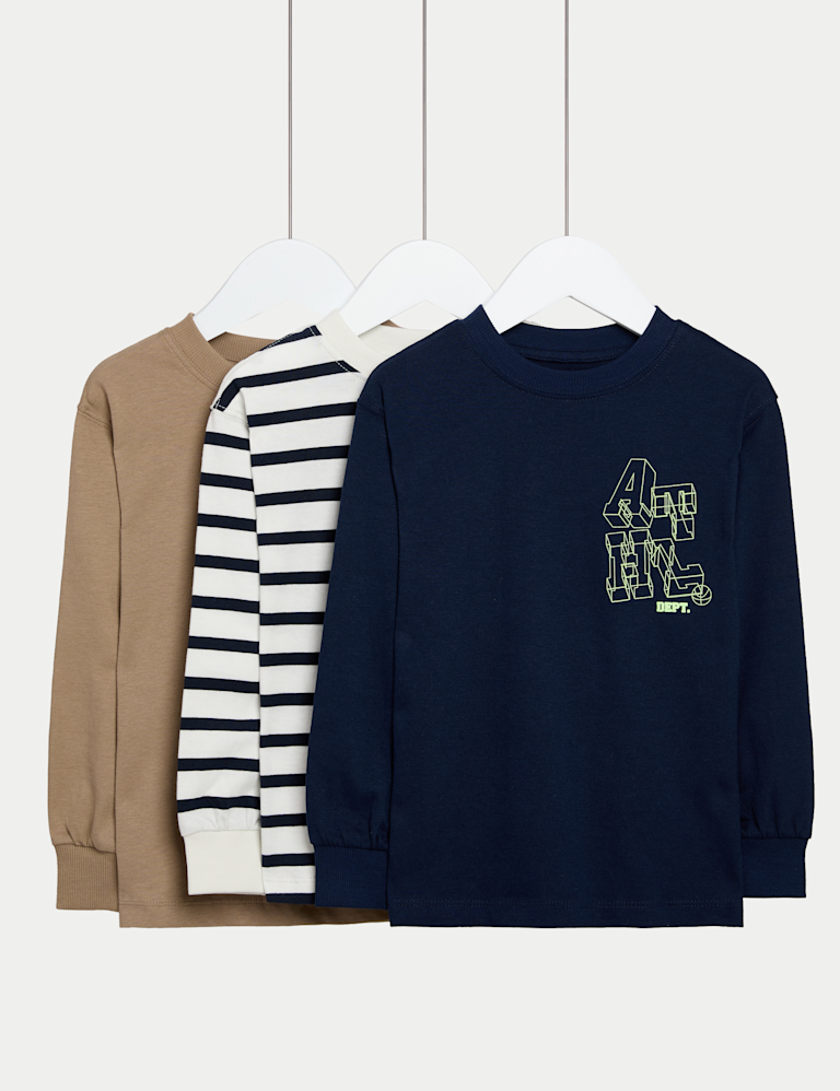 3pk Pure Cotton Graphic Stripe T-Shirts (2-8 Yrs) 3pk Pure Cotton Graphic Stripe T-Shirts (2-8 Yrs)