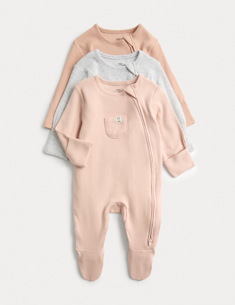3 Pack Cotton Rich Ribbed Sleepsuits (6½lbs-3 Yrs)