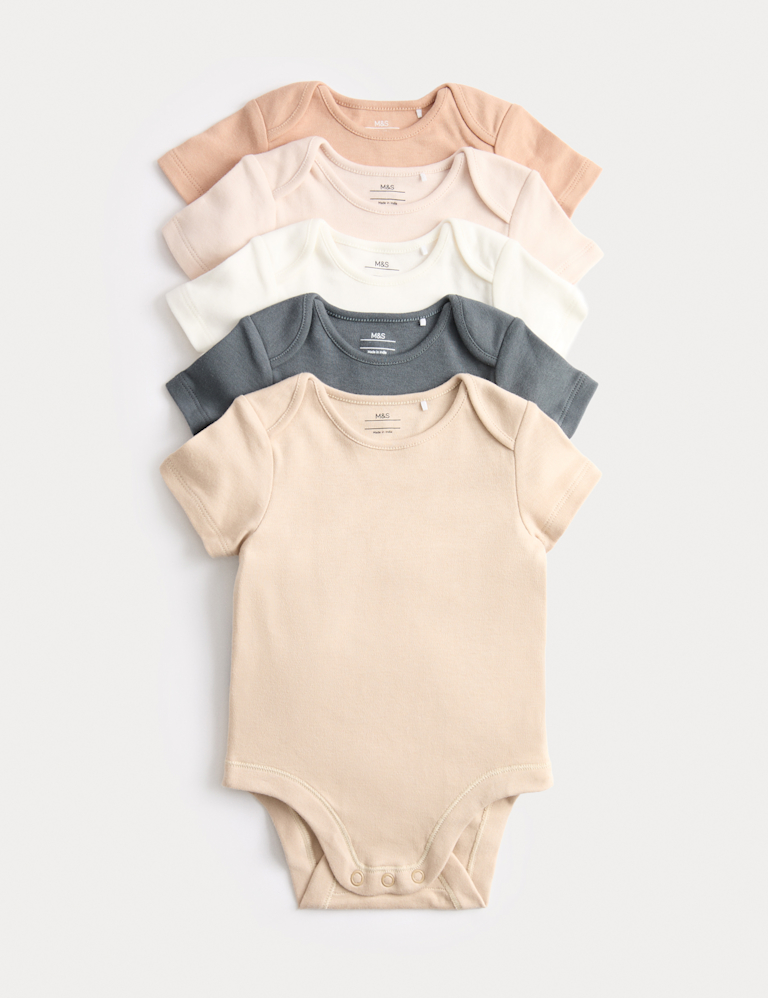 5pk Pure Cotton Plain Short Sleeve Bodysuits (0-3 Yrs) 5pk Pure Cotton Plain Short Sleeve Bodysuits (0-3 Yrs)