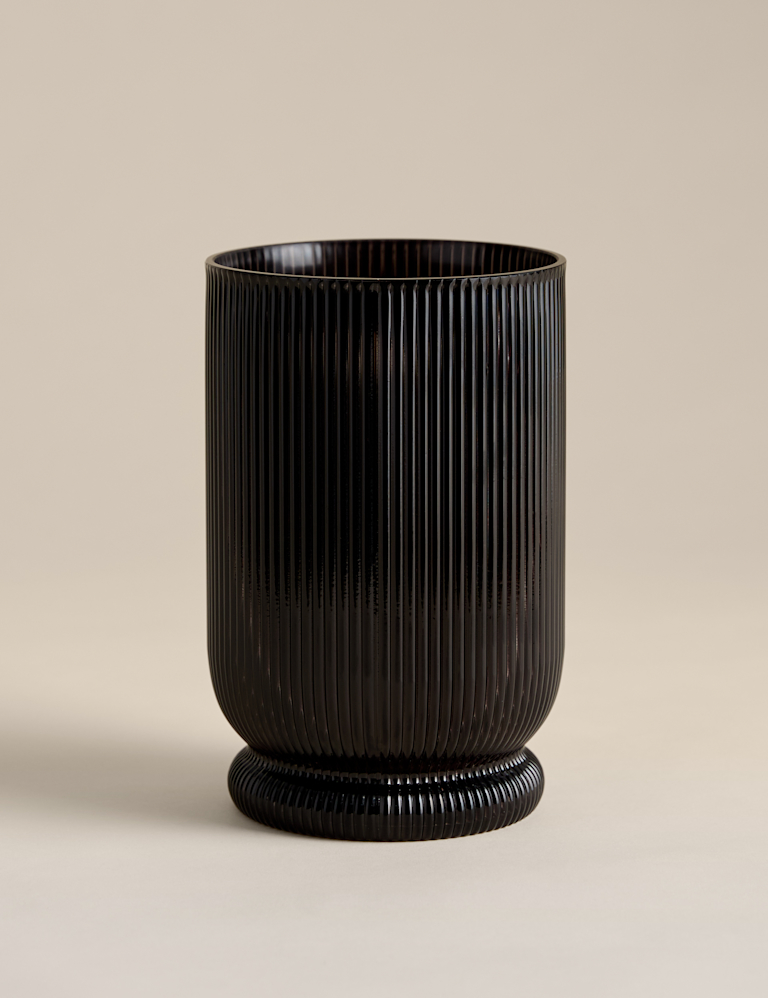 Ridged Glass Hurricane Candle Holder