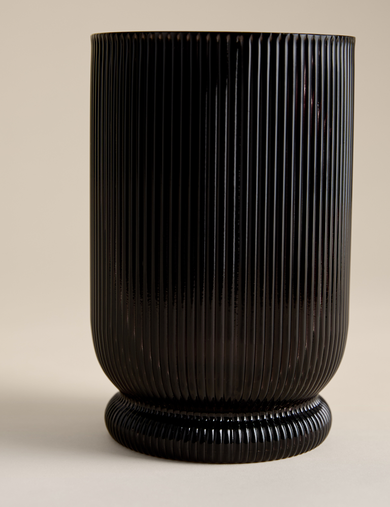 Ridged Glass Hurricane Candle Holder