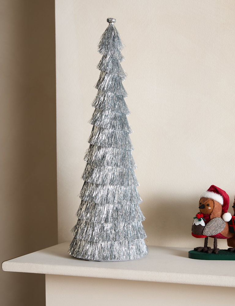 Silver Tinsel Tree Room Decoration