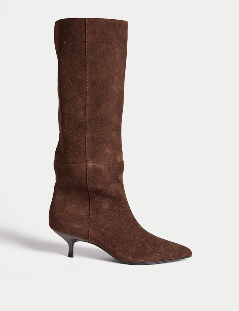 Suede Kitten Heel Pointed Knee High Boots