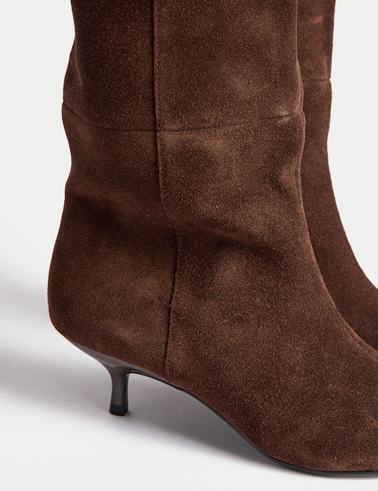 Suede Kitten Heel Pointed Knee High Boots