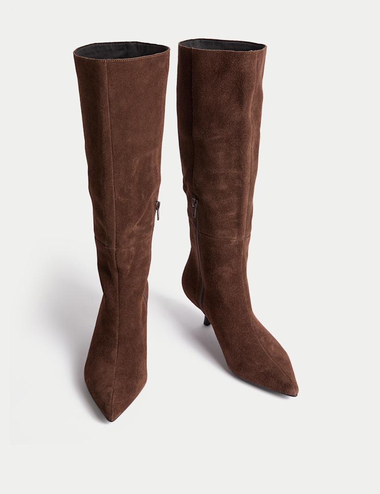 Suede Kitten Heel Pointed Knee High Boots