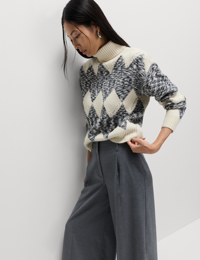 Tweed Argyle Roll Neck Jumper