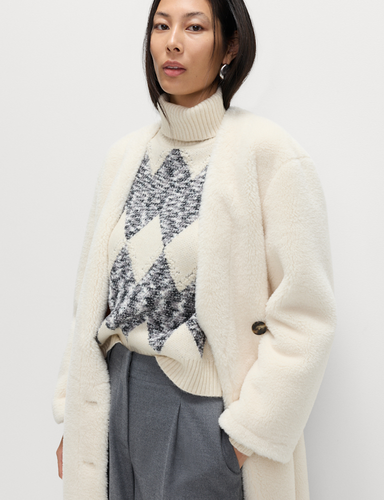 Tweed Argyle Roll Neck Jumper