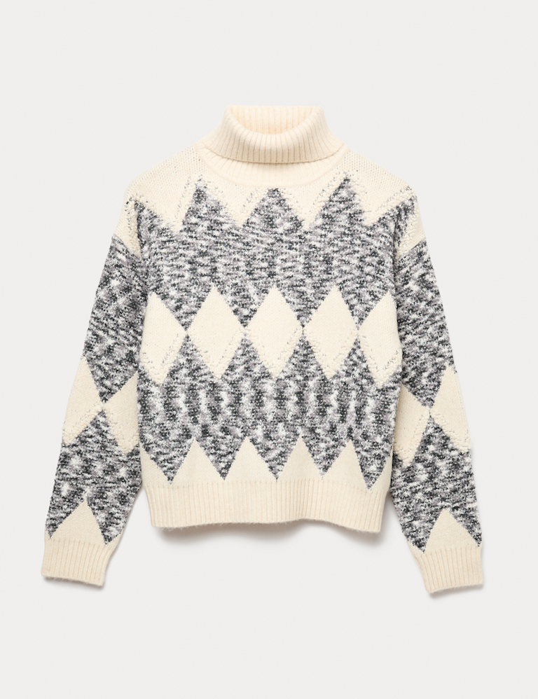 Tweed Argyle Roll Neck Jumper